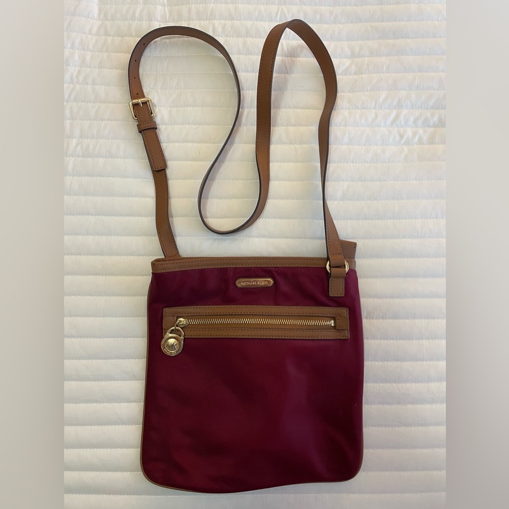 Michael Kors Burgundy and Tan Crossbody Bag